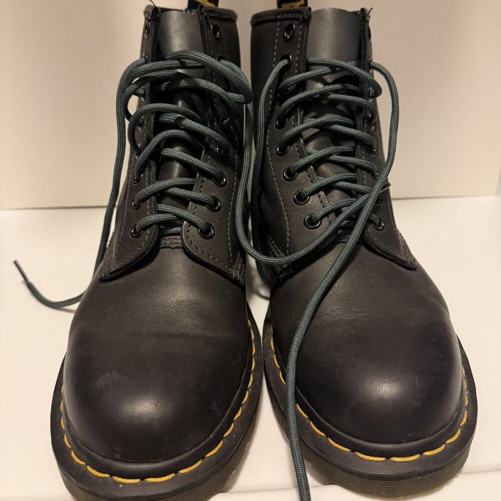 Black Women's Combat Boots with Yellow Stitching